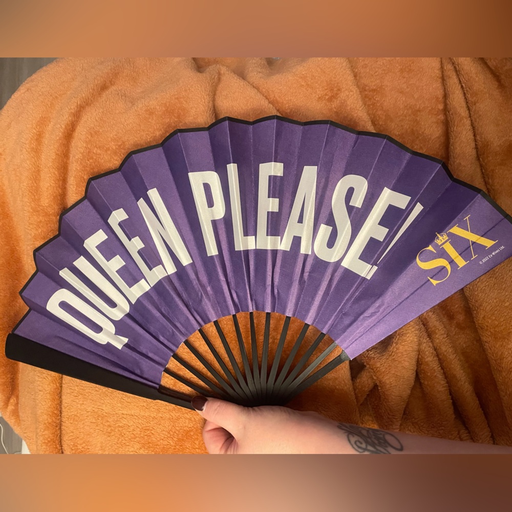 Queen Please! Double sided fabric folding fan from Six the Musical